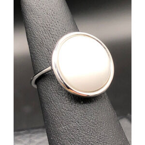 Calvin Klein Ring Size 6 Minimalist White Glass Cabochon Stainless Steel U-Shank